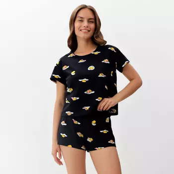 Пижама женская (футболка, шорты) KAFTAN Egg, размер 48-50, чёрная