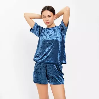 Пижама женская (футболка, шорты) KAFTAN Velvet, размер 40-42, синяя