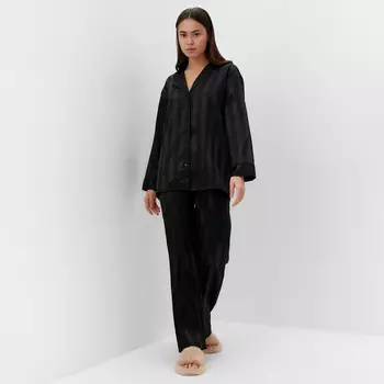 Пижама женская (рубашка, брюки) KAFTAN «Полоска», чёрная, размер 44-46