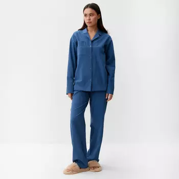 Пижама женская (рубашка, брюки) KAFTAN Basic, размер 52-54 , синяя