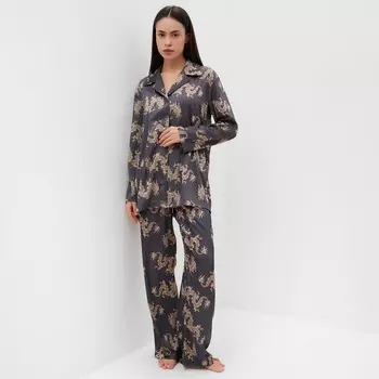 Пижама женская (рубашка, брюки) KAFTAN «Дракон», размер 52-54, графитовая
