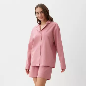 Пижама женская (рубашка, шорты) KAFTAN Basic, размер 44-46, розовая