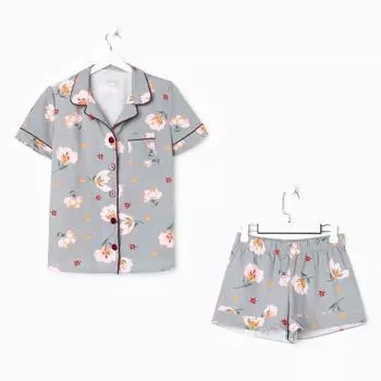 Пижама женская (рубашка, шорты) KAFTAN «Цветы», размер 48-50