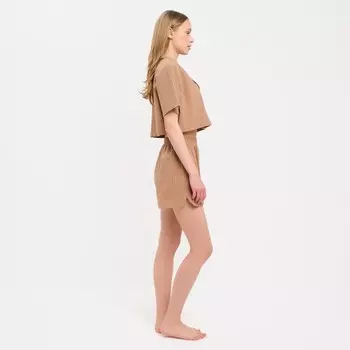 Пижама женская (рубашка, шорты) KAFTAN «Полоска», размер 44-46, охра