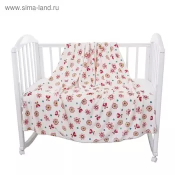 Плед, размер 100 118 см, принт цветы, розовый
