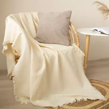 Плед с бахромой SL Home Honey waffle, 130180 см, бежевый