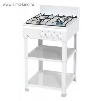 Плита Flama AVG 1402 W, газовая, 4 конфорки, без духовки, две полочки, белая