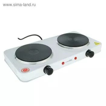 Плитка электрическая Luazon LHP-005, 2 конфорки, 2000 Вт, нагреватель диск, белая