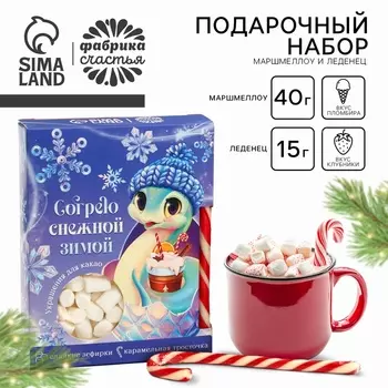 Подарочный набор новогодний «Согрею снежной зимой»: маршмеллоу, вкус: пломбир 40 г., леденец, вкус: клубника, 15 г.