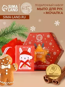 Подарочный набор новогодний женский «Зимнее чудо»: мыло для рук кусковое 100 г и мочалка для тела, URAL LAB