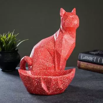 Подставка для мелочей "Кот полигональный" красный, 29х23х20см