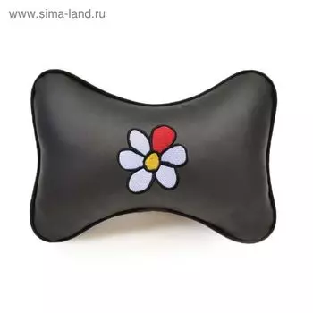 Подушка автомобильная, для шеи, экокожа "Цветок", черный