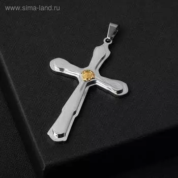 Подвеска "Крест" стальной, плоский, цвет серебряно-золотой, L=6,5 см