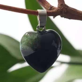 Подвеска сердце "Агат", цвет чёрно-зелёный