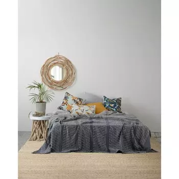 Покрывало из хлопка серого цвета с декоративной строчкой Ethnic, размер 180х250 см