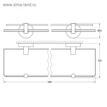Полка с держателями, ширина 50 см, матовое стекло, хром