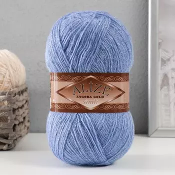 Пряжа "Angora Gold Simli" 20% шерсть, 75% акрил, 5% металлик 500м/100гр (40 голубой)