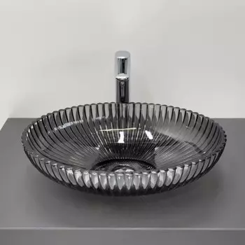 Раковина накладная Comforty CF24006, стеклянная, овальная, 51 см, цвет серый дым