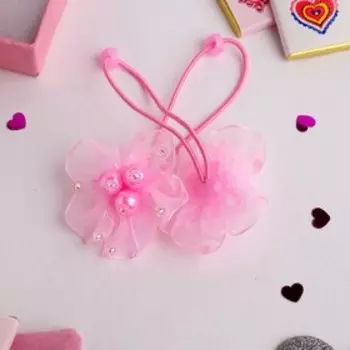 Резинка для волос "Маленькая модница" (цена за пару) стразы и бусины, розовый
