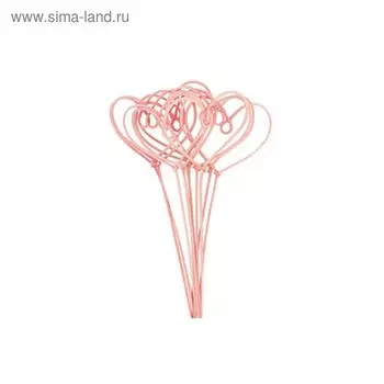 Ротанг, сердце на пике, розовые, набор 10 шт
