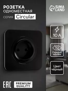 Розетка одноместная, серия Circular, 10 А, скрытый монтаж, без заземления, чёрная