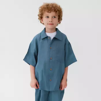 Рубашка для мальчика KAFTAN Linen, размер 30 (98-104 см), синяя