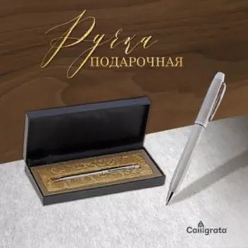 Ручка подарочная, шариковая «Стиль» в кожзам футляре, серебристый