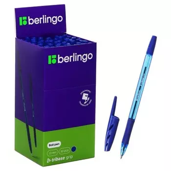 Ручка шариковая Berlingo Tribase grip, стержень синий 1.0, грип, корпус синий