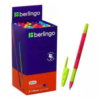 Ручка шариковая Berlingo Tribase grip fuze, стержень синий 0.7 мм, грип, корпус МИКС