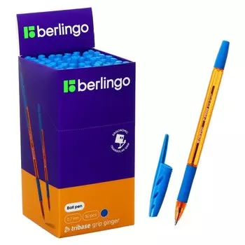 Ручка шариковая Berlingo Tribase grip ginger, стержень синий 0.7 мм, грип, корпус оранжевый