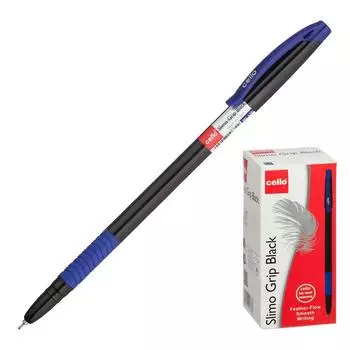 Ручка шариковая Cello Slimo Grip black body, узел 0.7 мм, резиновый упор, чернила синие, корпус чёрный
