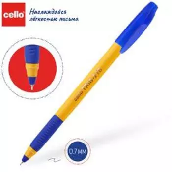 Ручка шариковая Cello Tri-Grip yellow barrel, узел 0.7 мм, резиновый упор, чернила синие, корпус жёлтый