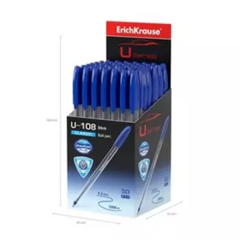 Ручка шариковая ErichKrause U-108 Classic Stick, игольчатый узел 1.0 мм, чернила синие, ультра-мягкое письмо
