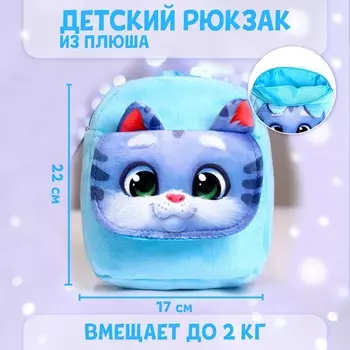 Рюкзак детский плюшевый для девочки «Котик», с карманом, 22 17 см