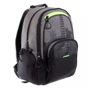 Рюкзак молодежный Grizzly, эргономичная спинка, 42 х 30 х 22 см, чёрный/салатовый