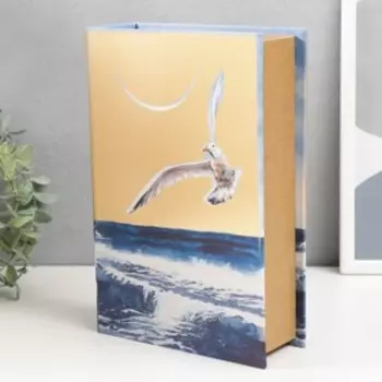 Сейф-книга дерево кожзам "Чайки и море. Золото" 27х18х7 см