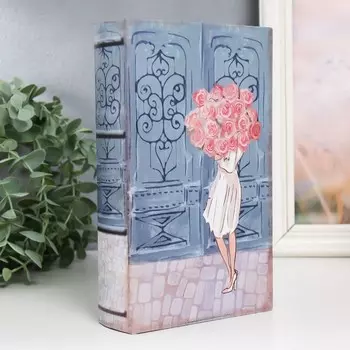 Шкатулка книга-сейф «Девушка с букетом», дерево, искусственная кожа, 21135 см
