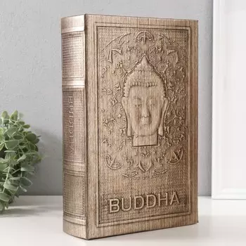 Шкатулка книга-сейф «Голова Будды», дерево, искусственная кожа, тиснение, 30206.8 см