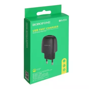 Сетевое зарядное устройство Borofone BA49A, USB, 2.1 А, чёрное