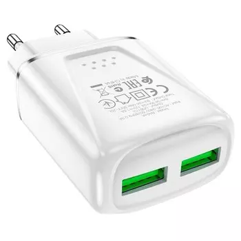 Сетевое зарядное устройство Borofone BA54A, 2xUSB, QC3.0, 3 А, белое
