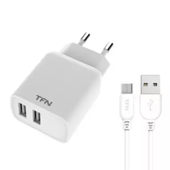 Сетевое зарядное устройство TFN RAPID, 2 USB - 2.4 А, кабель microUSB 1 м, белое