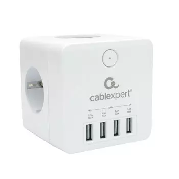 Сетевой фильтр Cablexpert Cube CUBE-4-U4-W, 4 р, 16А, 4хUSB, ур.защиты 2+, белый, коробка