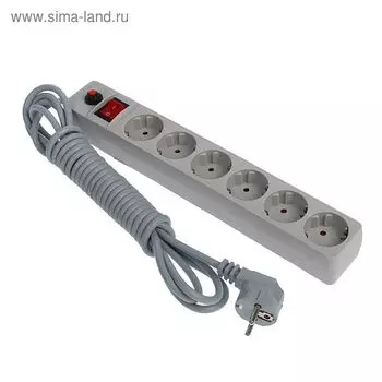 Сетевой фильтр UNIVersal 967U-5005, 6 розеток, 5 м, 10 А, ПВС 3x0.75, серый
