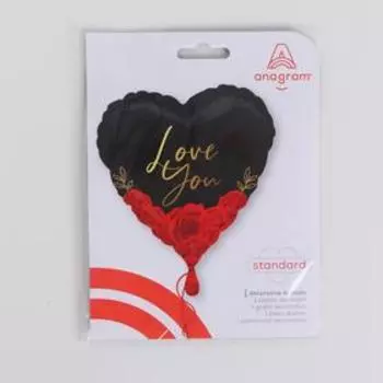 Шар фольгированный 18" ILY «Розы красные на черном», сердце