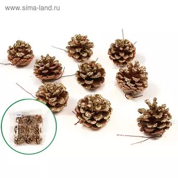 Шишки сосновые 5 см с блеском, набор 9 шт