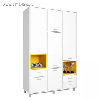 Шкаф трехсекционный Polini kids Mirum 2335, белый/жёлтый