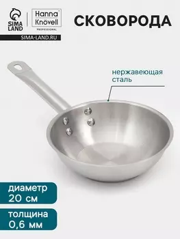Сковорода Hanna Knvell, d=20 см, h=6 см, толщина стенки 0.6 мм, индукция, дно al+fe+al, нержавеющая сталь