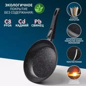 Сковорода Magistro Dark, d=24 см, съёмная ручка soft-touch, антипригарное покрытие, индукция, кованый алюминий, чёрная