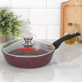 Сковородка «Шоколад», d=26, h=7 см, пластиковая ручка, стеклянная крышка, антипригарное покрытие, цвет коричневый