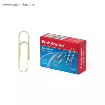 Скрепки канцелярские ErichKrause, 28 мм, 100 шт., омедненные, картонная упаковка
